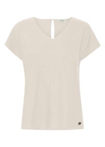 Kurzarmbluse oxmo "Kurzarmbluse OXSabine", Damen, Gr. 36, beige (cement), Obermaterial: 55% Leinen LI. 45% Viskose CV., Blusen Kurzarmbluse