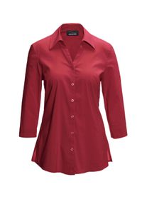 Hemdbluse GOLDNER "Stretchbequeme Bluse mit Baumwolle", Damen, Gr. 44, rot (dunkelrot), Obermaterial: 65% Baumwolle CO. 31% Polyamid PA. 4% Elasthan EL., Business, Manschette, Blusen Hemdbluse, Bequemer 3/4-&Auml;rmel mit Blende und Schlitz