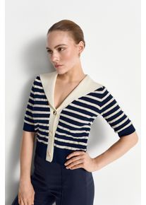 Cardigan RICHROYAL, Damen, Gr. XS, midnight blau, Strick, Obermaterial: 56% Viskose, 24% Polyester, 13% Baumwolle, 7% Polyamid, gestreift, regular fit taillenbedeckt, V-Ausschnitt, eingesetzt Rippb&uuml;ndchen, Strickjacken Cardigan, Regular fit mit Matrosenkragen