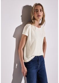 T-Shirt Street One, Damen, Gr. 38, wei&szlig; (sanftes wei&szlig;), Jersey, Obermaterial: 80% Polyester, 20% Viskose, unifarben, h&uuml;ftbedeckend, U-Boot-Ausschnitt, Shirts T-Shirt, mit Spitzendetail