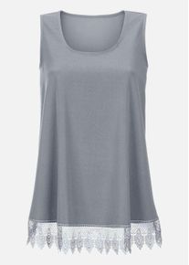 Madeleine Mode Blusentop MADELEINE "Blusentop Top mit Spitze", Damen, Gr. 44, grau (steingrau), Obermaterial: 100% Polyester PES., Modern, normal, Blusen Blusentop