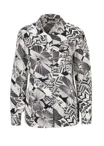 Hemdbluse GOLDNER "Bluse", Damen, Gr. 46, schwarz (schwarz, cremewei&szlig;, gemustert), Obermaterial: 100% Viskose CV., Manschette, Blusen Hemdbluse, Florales Muster