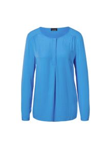 Schlupfbluse GOLDNER "Figurschmeichelnde Schlupfbluse mit modischer Kragenverarbeitung", Damen, Gr. 46, blau (riviera), Obermaterial: 100% Viskose CV., figurumspielend, 1-Knopf-Manschette, Blusen Schlupfbluse, mit Schulterpasse und Kr&auml;uselungen