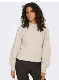 Strickpullover Only "ONLFIRENZE LS HIGHNECK PULLOVER KNT NCA", Damen, Gr. XS, beige (wei&szlig;cap gray detail:with melange), Strick, Obermaterial: 52% Polyester, 41% Polyacryl, 4% Wolle, 3% Elasthan, meliert, regular fit, Rippb&uuml;ndchen, Pullover Strickpullover