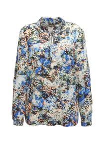 Druckbluse GOLDNER "Kurzgr&ouml;&szlig;e Druckbluse mit raffiniertem Ausschnitt", Damen, Gr. 23, schwarz (schwarz, azurblau, gemustert), Obermaterial: 100% Viskose CV., figurumspielend, Manschette, Blusen Druckbluse, Kunstvoller Aquarelldruck