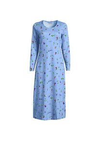LANDS' END Wadenlanges Langarm-Nachthemd aus reiner Baumwolle, Damen,  Blau, Baumwolle, by Lands' End