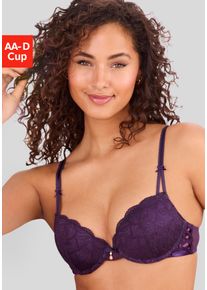 Push-up-BH Lascana "Nikoletta", Damen, Gr. 70, Cup B, lila (pflaume), Spitze, Obermaterial: 60% Polyamid, 35% Polyester, 5% Elasthan, BHs Push-up-BH, mit aufregender Schn&uuml;rung an den Seiten, sexy Dessous, Reizw&auml;sche