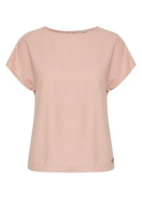 Kurzarmbluse oxmo "Kurzarmbluse OXArnora", Damen, Gr. 42, rot (coral cloud), Obermaterial: 55% Leinen LI. 45% Viskose CV., Blusen Kurzarmbluse