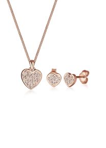 Ohrring und Ketten Set Elli "Schmuckset Herz Wei&szlig; 925 Sterling Silber, mit Kristallen von Swarovski" Gr. 45, rosa (rosegold), Schmuck_Sets, Damen, 45, Ohrring und Ketten Set