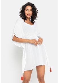 Tunika Lascana, Damen, Gr. 40/42, wei&szlig;, Cr&ecirc;pe, Obermaterial: 100% Viskose, unifarben, figurumspielend Po-bedeckend, V-Ausschnitt, Tuniken Tunika, aus gekreppter Viskose, Blusenkleid, Strandmode, transparent