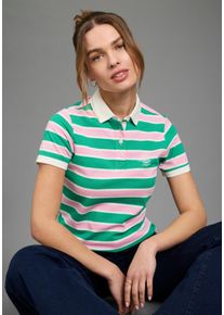 Poloshirt Kangaroos, Damen, Gr. 52/54, rosa, gr&uuml;n, gestreift, Piqu&eacute;, Obermaterial: 95% Baumwolle, 5% Elasthan, Basic h&uuml;ftlang, Rundhals, Rippb&uuml;ndchen, Shirts Poloshirt, mit vielen Details & Branding