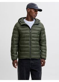 Jack & Jones Steppjacke JACK & JONES "JJEBRADLEY LIGHT PUFFER HOOD NOOS", Herren, Gr. XS, gr&uuml;n (rosin), Web, Obermaterial: 100% Nylon, unifarben, regular fit, hoch geschlossener Ausschnitt, Jacken Steppjacke
