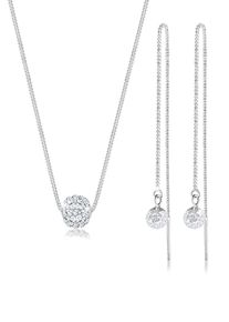 Ohrring und Ketten Set Elli "Schmuckset Set mit Kugel Wei&szlig; 925 Sterling Silber, mit Kristallen von Swarovski" Gr. 45, silber, Schmuck_Sets, Herren, 45, Ohrring und Ketten Set