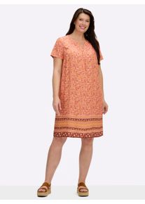 sheego Gro&szlig;e Gr&ouml;&szlig;en Druckkleid mit Bl&uuml;mchen- und Bord&uuml;renmuster, papaya-rotbraun-bedruckt, Gr&ouml;&szlig;e 48 - Damen