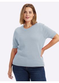 sheego Gro&szlig;e Gr&ouml;&szlig;en Kurzarmpullover mit Rippabschl&uuml;ssen, eisblau, Gr&ouml;&szlig;e 48 - Damen