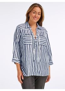 sheego Gro&szlig;e Gr&ouml;&szlig;en Gestreifte Bluse mit Schn&uuml;rung am Ausschnitt, marine-wei&szlig;-gestreift, Gr&ouml;&szlig;e 54 - Damen