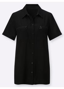 sheego Gro&szlig;e Gr&ouml;&szlig;en Longbluse mit langen Seitenschlitzen, schwarz, Gr&ouml;&szlig;e 46 - Damen