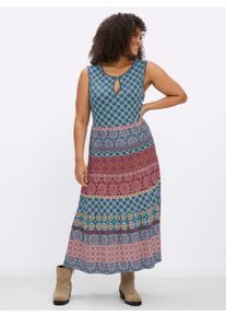 sheego Gro&szlig;e Gr&ouml;&szlig;en Stufenkleid mit Ornament-Druck, jeansblau-kirsche-bedruckt, Gr&ouml;&szlig;e 54 - Damen