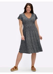 sheego Gro&szlig;e Gr&ouml;&szlig;en Jerseykleid mit Fl&uuml;gel&auml;rmeln und Smokpartie hinten, schwarz-wei&szlig;-bedruckt, Gr&ouml;&szlig;e 48 - Damen