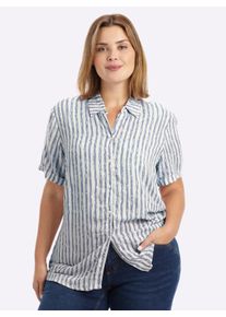 sheego Gro&szlig;e Gr&ouml;&szlig;en Gestreifte Bluse mit kurzen &Auml;rmeln, taubenblau-ecru-gestreift, Gr&ouml;&szlig;e 48 - Damen