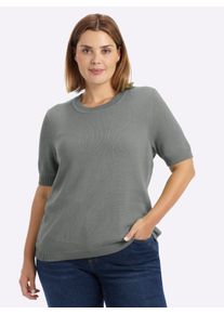 sheego Gro&szlig;e Gr&ouml;&szlig;en Kurzarmpullover mit Rippabschl&uuml;ssen, grau-meliert, Gr&ouml;&szlig;e 44 - Damen