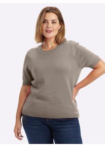 sheego Gro&szlig;e Gr&ouml;&szlig;en Kurzarmpullover mit Rippabschl&uuml;ssen, taupe-meliert, Gr&ouml;&szlig;e 44 - Damen