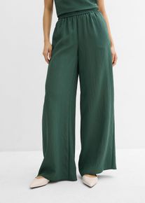 bonprix Hose aus strukturiertem Crinkle-Viskose-Mix, gr&uuml;n, Gr.42, High-waist Hose mit elastischem Bund, seitlichen Taschen und weitem Bein aus strukturiertem Crinkle, aus Viskose