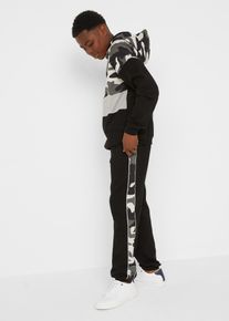 bonprix Jogginganzug aus reiner Bio-Baumwolle (2-tlg.Set), schwarz, Gr.128/134, L&auml;ssiges Jungen Set mit Camouflage-Print, aus 100% Baumwolle