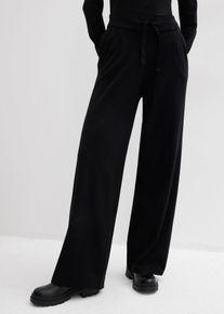 bonprix Strick-Hose aus weichem Kaschmir-Mix, schwarz, Gr.44/46 (L), Strickhose mit weitem Bein und elastischem verstellbaren Bund mit Bindeband aus Kaschmir-Mix, 95% Baumwolle (organic)
