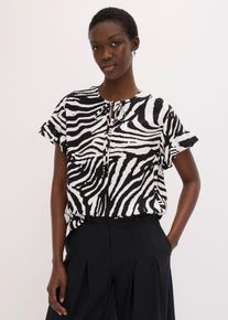 bonprix Lockere Tunika aus Viskose, wei&szlig;, Gr.38, H&uuml;bsche weite Tunikabluse gemustert mit Bindeb&auml;ndern am Ausschnitt.