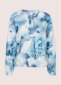 Madeleine Mode Langarmbluse MADELEINE "Blusenshirt Druckbluse mit floralem Aquarellprint", Damen, Gr. 46, blau (rauchblau, bleu, multicolor), Obermaterial: 100% Viskose CV., Modern, schmal, Blusen Langarmbluse, Ausschnitt mit Bindeband