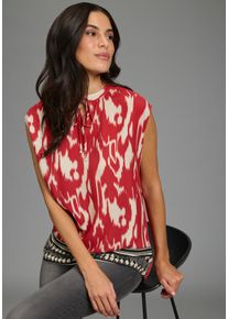 Shirtbluse Laura Scott, Damen, Gr. 34, rot, gemustert, Web, Obermaterial: 100% Viskose. R&uuml;ckenteil: 95% Viskose, 5% Elasthan, gemustert, figurbetont h&uuml;ftlang, V-Ausschnitt, angeschnitten, Blusen Shirtbluse, gemustert mit Bord&uuml;ren-Print, Kurzarm, aus Viskose