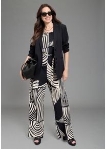 Jumpsuit Laura Scott, Damen, Gr. 46, N-Gr, schwarz, beige, Jersey, Obermaterial: 98% Polyester, 2% Elasthan, gemustert, figurbetont, V-Ausschnitt, Overalls Jumpsuit, moderner Look, ohne &Auml;rmel, aus Polyester und Elasthan