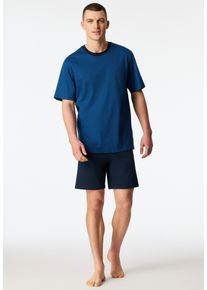 Schlafanzug Schiesser "Comfort Essentials", Damen, Gr. 48, 800, blau, Single Jersey, Obermaterial: 100% Baumwolle, bequem kurz, Rundhals, Homewear-Sets Schlafanzug, mit aufgesetzter Brusttasche
