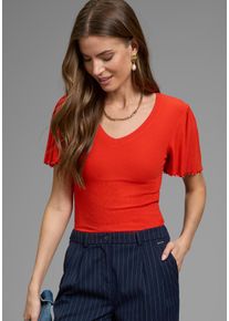 V-Shirt Laura Scott, Damen, Gr. 48/50, rot, Single Jersey, Obermaterial: 95% Viskose, 5% Elasthan, unifarben, sehr figurbetont h&uuml;ftlang, V-Ausschnitt, Fl&uuml;gel&auml;rmel, Shirts V-Shirt, mit Fl&uuml;gel&auml;rmeln, sehr figurbetonte Passform, Rippstruktur