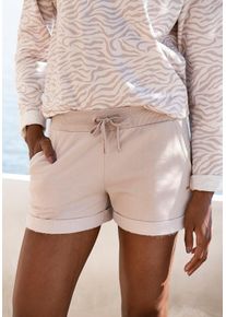 Shorts Lascana, Damen, Gr. 32/34, N-Gr, braun (nougat), Sweatware, Obermaterial: 60% Baumwolle, 40% Polyester, unifarben, bequem kurz, Hosen Shorts, mit Rippb&uuml;ndchen und Umschlagsaum, Loungewear
