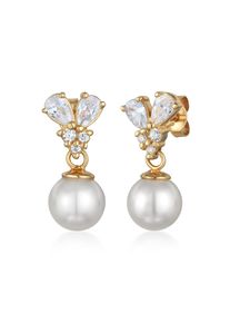 Paar Ohrstecker Elli Premium "Ohrringe Zirkonia Synthetische Perle 925 Sterling Silber" Gr. 29, gold, Ohrringe, Damen, ohne Stein, Silber 925 (Sterlingsilber), Paar Ohrstecker