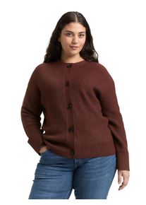 Cardigan Tom Tailor PLUS, Damen, Gr. 52, schwarz pecan braun melange, Strick, Obermaterial: 52% Viskose, 27% Polyester, 21% Polyamid, meliert, oversize normal, Rundhals, Rippb&uuml;ndchen, Strickjacken Cardigan, mit Rippb&uuml;ndchen
