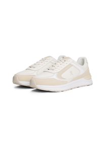 Keilsneaker Tommy Hilfiger "CASUAL FASHION RUNNER LTR", Damen, Gr. 37, beige (beige, wei&szlig;), Nappaleder, Schuhe Keilsneaker, Freizeitschuh, Halbschuh, Schn&uuml;rschuh mit TH-Hardcover-Logo