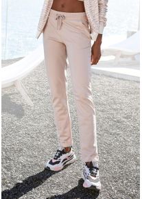 Loungepants Lascana, Damen, Gr. 44/46, N-Gr, braun (nougat), Sweatware, Obermaterial: 60% Baumwolle, 40% Polyester, unifarben, bequem lang, Hosen Loungepants, mit modischem Umschlagsaum, Loungeanzug, Topseller