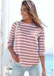 3/4-Arm-Shirt ELBSAND "Celina", Damen, Gr. XL, flieder, taupe gestreift, Jersey, Obermaterial: 100% Baumwolle, gestreift, figurumspielend h&uuml;ftlang, Rundhals, Raglan&auml;rmel gerader Abschluss, Shirts 3/4-Arm-Shirt, mit Streifen, Rundhalsausschnitt, Jerseyshirt, Topseller