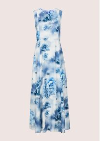 Madeleine Mode Midikleid MADELEINE "Viskosekleid Druckkleid mit floralem Print", Damen, Gr. 44, N-Gr, blau (rauchblau, bleu, multicolor), Obermaterial: 100% Viskose CV., Modern, tailliert, Kleider Midikleid, Teilungsn&auml;hte