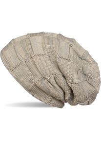 Strickm&uuml;tze styleBREAKER "Feinstrick Beanie mit Karo Strick", Damen, grau (hellgrau, beige), 100% Viskose CV., Modisch, M&uuml;tzen Strickm&uuml;tze