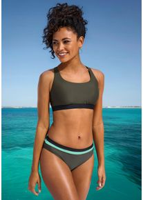 Bustier-Bikini-Top s.Oliver "Yella", Damen, Gr. 44, N-Gr, khaki, Obermaterial: 80% Polyamid, 20% Elasthan. Futter: 92% Polyester, 8% Elasthan, Bikini-Oberteile Bustier-Bikini-Top, mit kontrastfarbenen Details und gekreuzten B&auml;ndern im R&uuml;cken