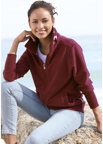 Sweatjacke ELBSAND "Alvis", Damen, Gr. XXL (44), weinrot, angeraute Sweatware, Obermaterial: 95% Baumwolle, 5% Elasthan, unifarben, figurumspielend h&uuml;ftlang, Sweatjacken Sweatjacke, mit Logodruck am Kragen, bequeme Freizeitjacke, Topseller