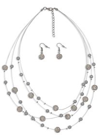 Ohrring und Ketten Set Firetti "Blue Crystal", silber (metallfarben, kristallwei&szlig;, kristallwei&szlig;), Schmuck_Sets, Damen, Metall, bunt, glitzernd, gl&auml;nzend, Ohrring und Ketten Set, mit Glasstein