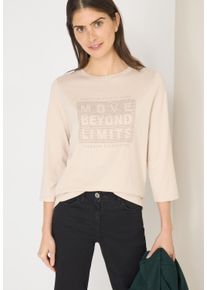 3/4-Arm-Shirt Cecil "Hotfix", Damen, Gr. L (42), pearl beige, Jersey, Obermaterial: 50% Baumwolle, 50% Modal, bedruckt, regular fit h&uuml;ftlang, Rundhals, Shirts 3/4-Arm-Shirt, mit Schmucksteinen, Rundhalsform