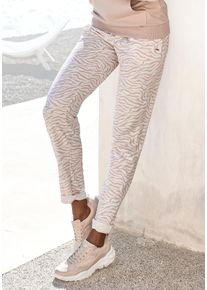 Loungepants Lascana, Damen, Gr. 44/46, N-Gr, beige (nougat, beige), Sweatware, Obermaterial: 60% Baumwolle, 40% Polyester, bedruckt, gemustert, bequem lang, Hosen Loungepants, mit modischem Umschlagsaum, Loungeanzug, Topseller