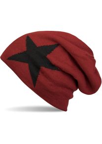 Strickm&uuml;tze styleBREAKER "Strick Beanie M&uuml;tze mit Stern", Damen, rot, 100% Viskose CV., Modisch, M&uuml;tzen Strickm&uuml;tze