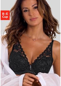 Schalen-BH Lascana, Damen, Gr. 95, Cup E, schwarz, Obermaterial: 60% Polyamid, 20% Elasthan, 20% Polyester, BHs Schalen-BH, mit B&uuml;gel in High-Apex-Schnittform aus Stickereispitze, sexy Dessous